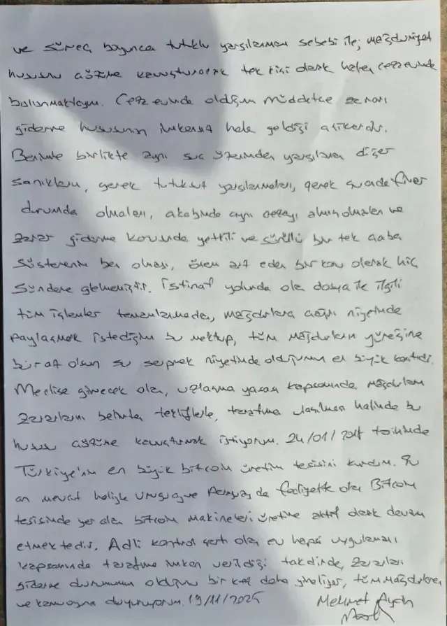 Mehmet Aydin Cezaevinden Mektup Gonderdi 19270362 289 M