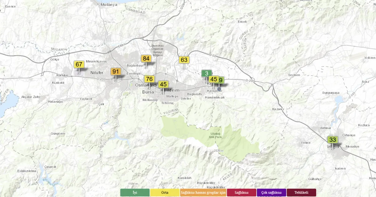 Bursa'da Hava Ki̇rli̇li̇ği̇ Alarmi İnegöl Ve Kestel'de Kirmizi Çi̇zgi̇ Aşildi! (1)