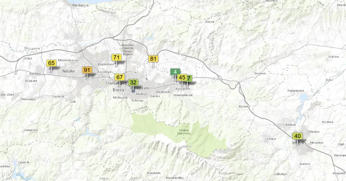 Bursa'da Hava Ki̇rli̇li̇ği̇ Alarmi İnegöl Ve Kestel'de Kirmizi Çi̇zgi̇ Aşildi! (3)