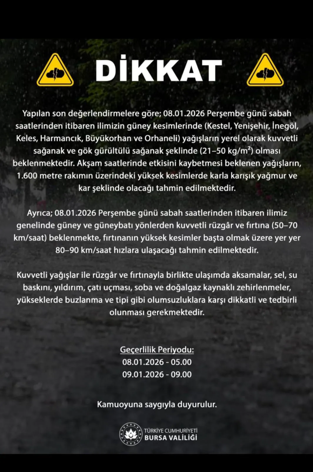 Bursa'da Okullar Tatil Mi Bursa'da Bugün Okullar Tatil Mi Valilik Uyardı...