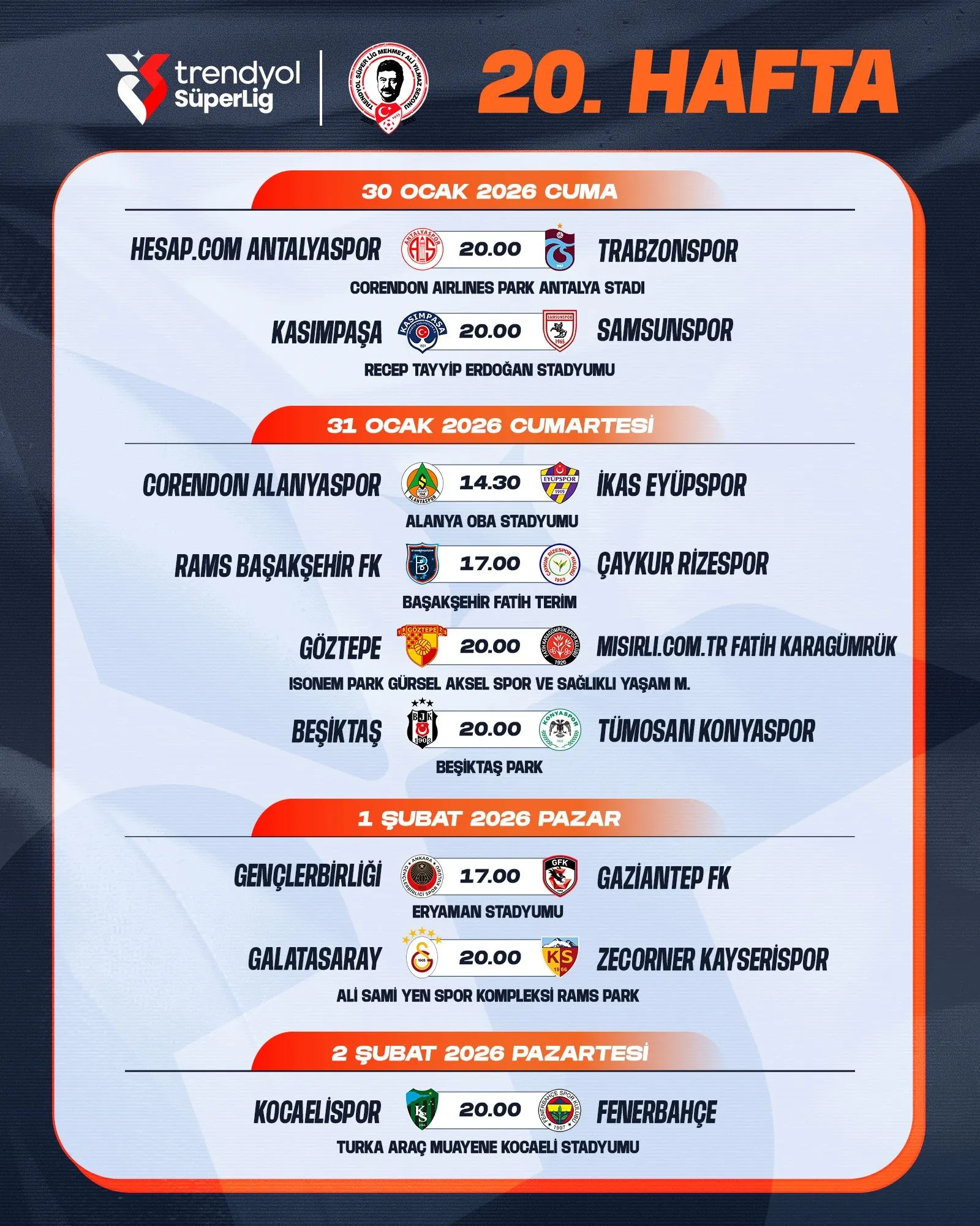 Süper Lig'de 3 Haftalık Program Açıklandı Dev Derbi 14 Şubat’ta (1)