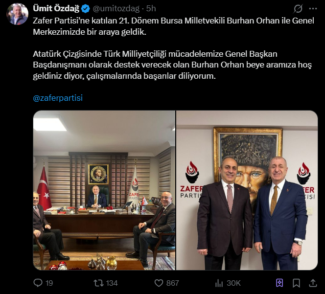 Burhan Orhan, Zafer Partisi Genel Başkanı Ümit Özdağ’ın Başdanışmanı Oldu Gg
