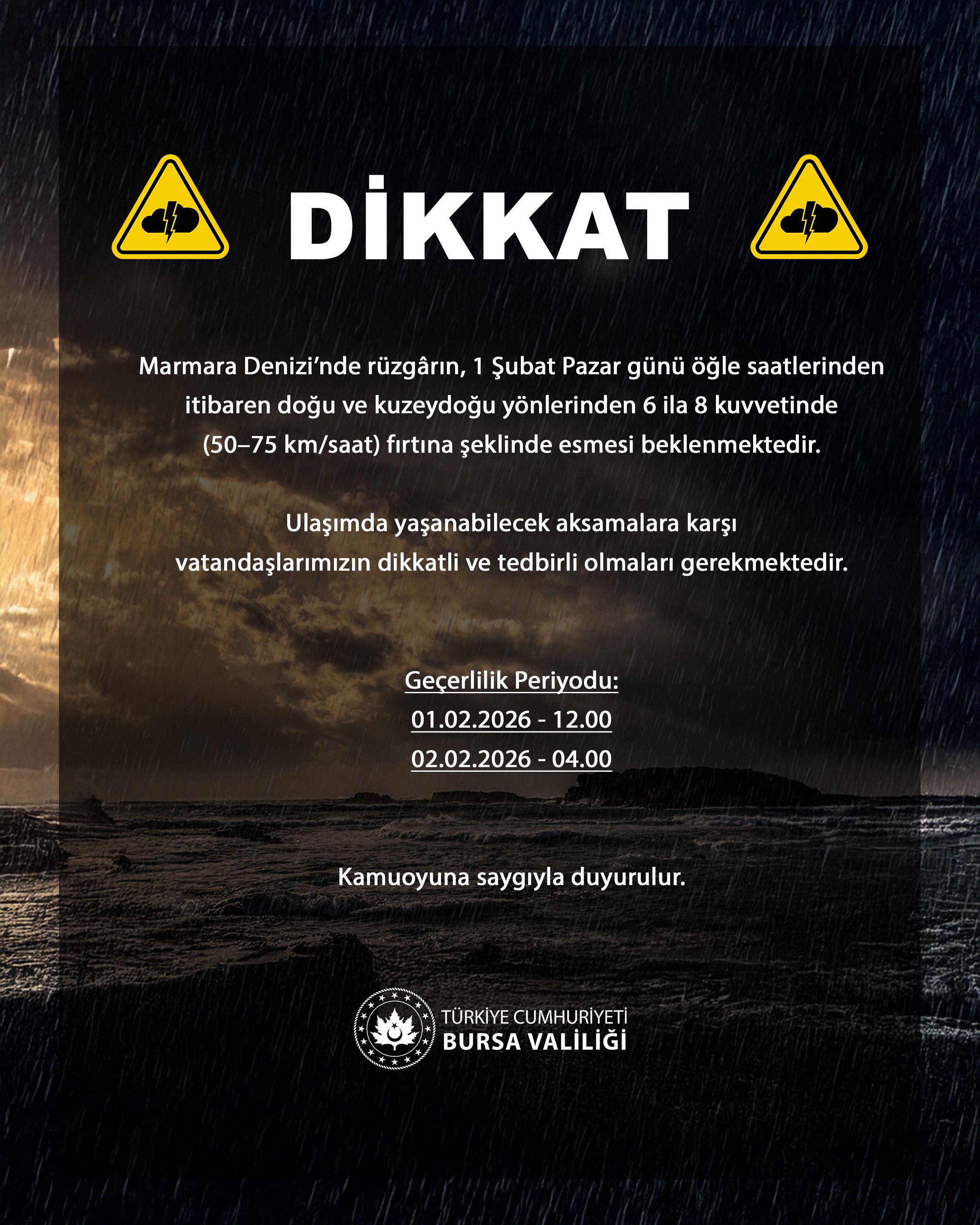 Bursa'da Saatteki Hızı 75 Kilometreye Ulaşan Fırtına Bekleniyor