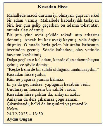 Aydın Ongan Kıssadan Hisse