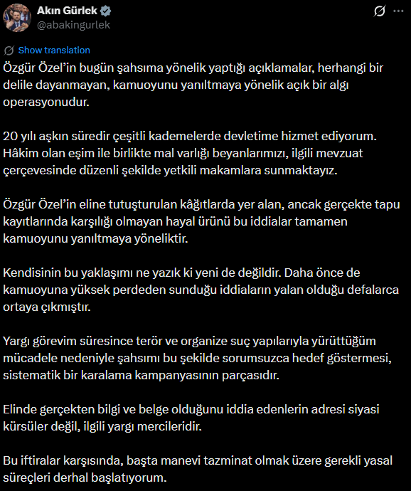 Gürlek’ten Özgür Özel’e Dava Hamlesi-1