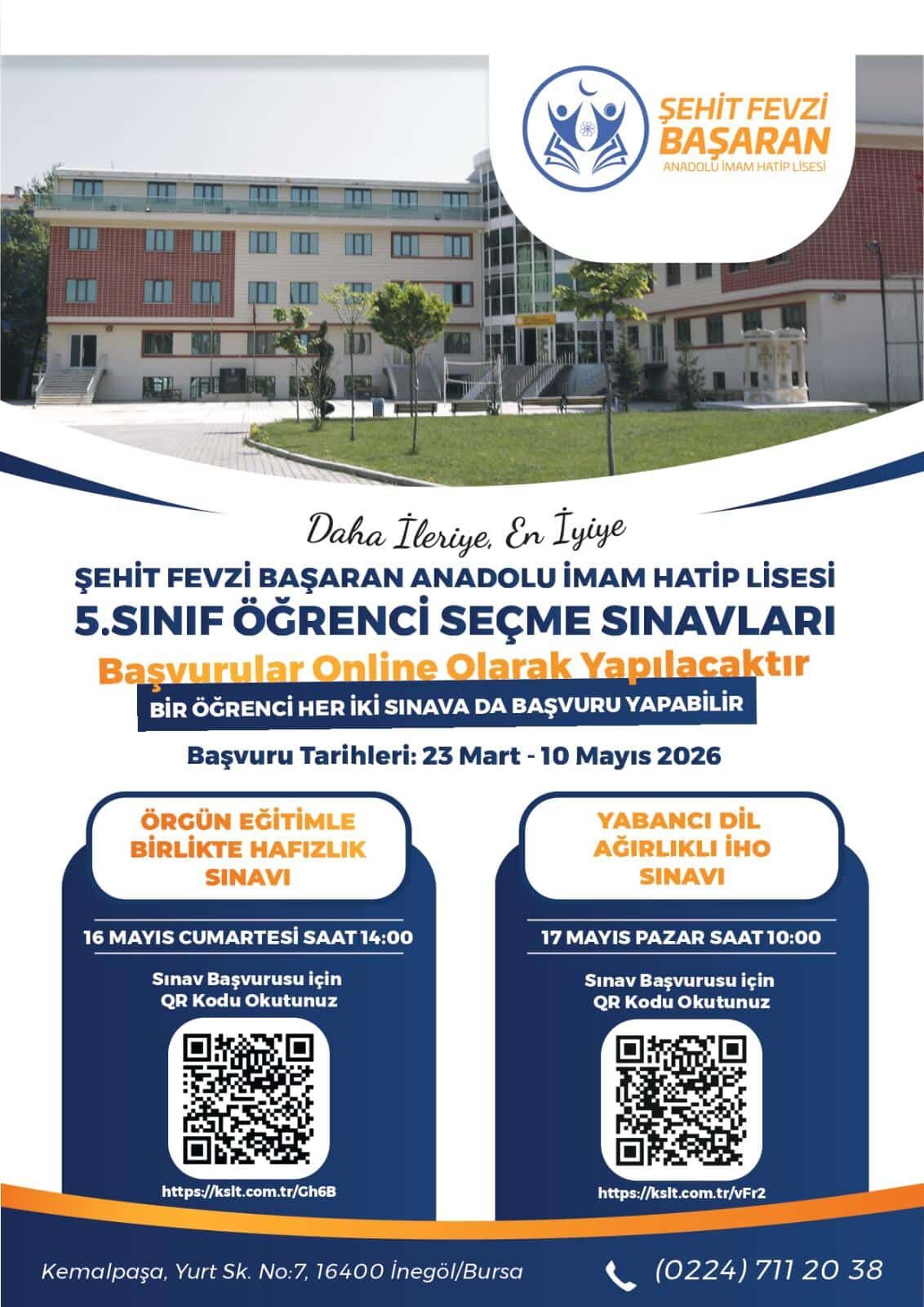 Şehit Fevzi Başaran Anadolu İmam Hatip Lisesi 5. Sınıf Öğrenci Seçme Sınavı Başvuruları Başladı!