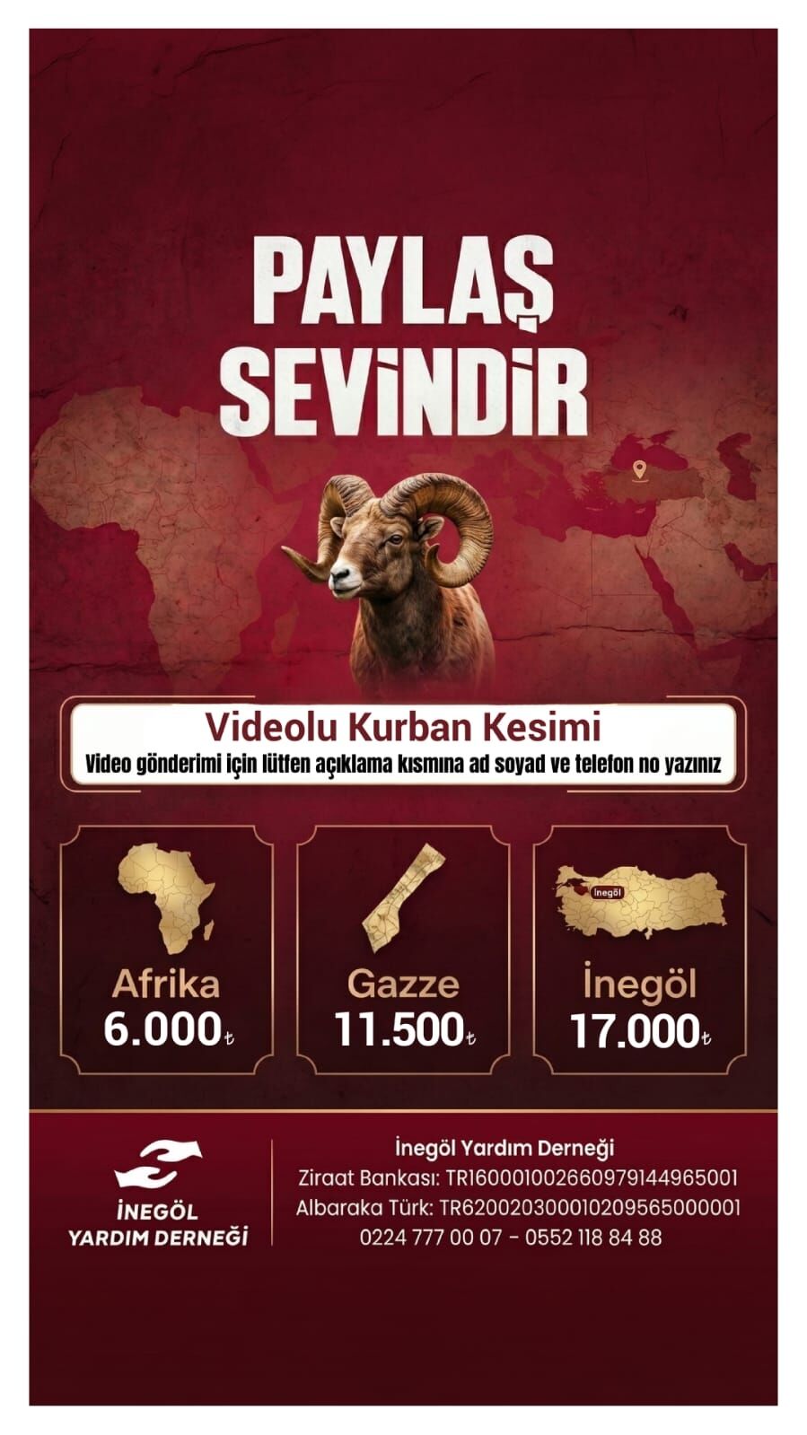 İnegöl Yardım Derneği 2026 Yılı Kurban Fiyatlarını Açıkladı