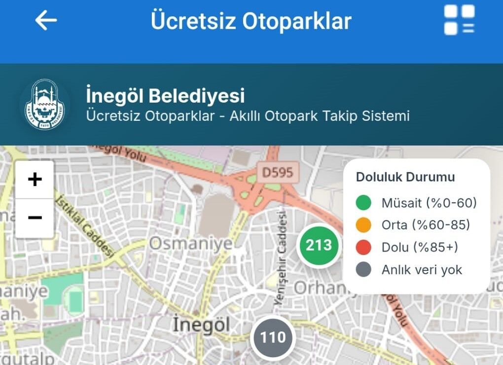 İnegöl'de Büyük Yenilik! Otoparkların Anlık Doluluk Oranı Artık Cebinizde (1)