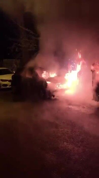 Park Halindeki Araçlar Alev Alev Yandı (2)