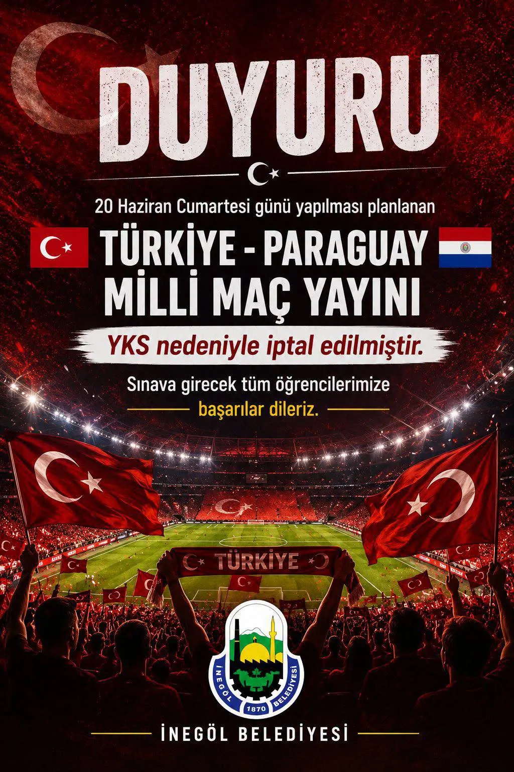 Başkan Taban Duyurdu! Yks Nedeniyle İptal Edildi...