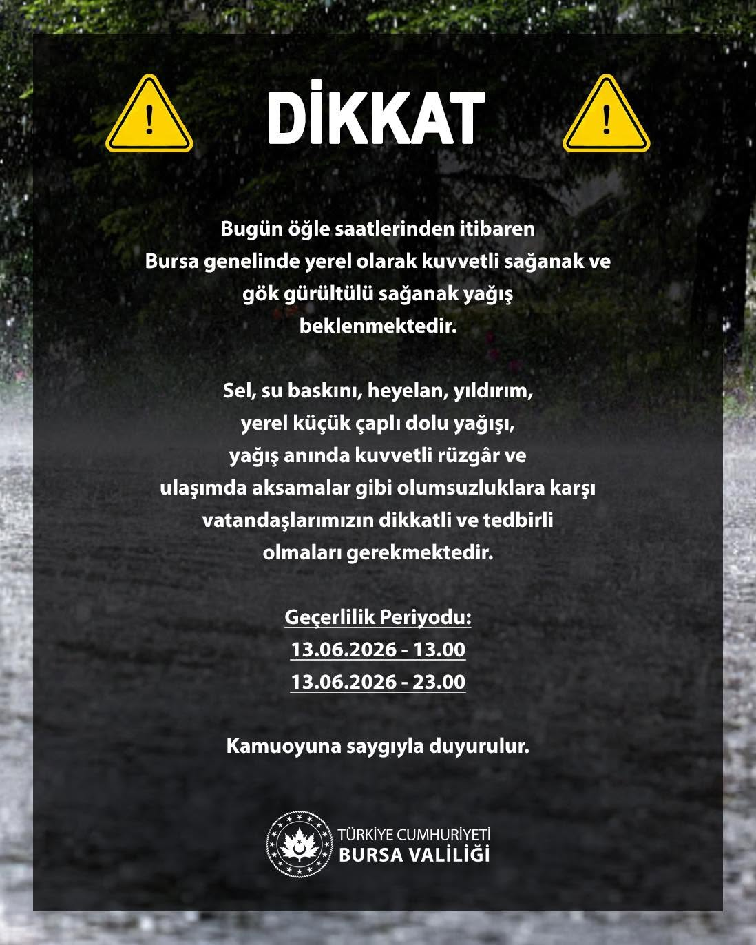Bursa Valiliği Uyardı! İnegöl’de Kuvvetli Sağanak Bekleniyor