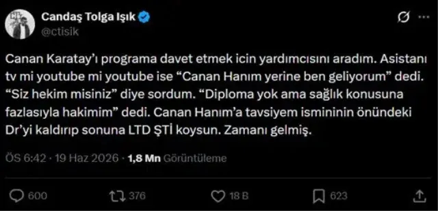Candaş Tolga Işık, Canan Karatay’ın Asistanıyla Görüşmesini Paylaştı “Diploma Yok Ama.. (2)