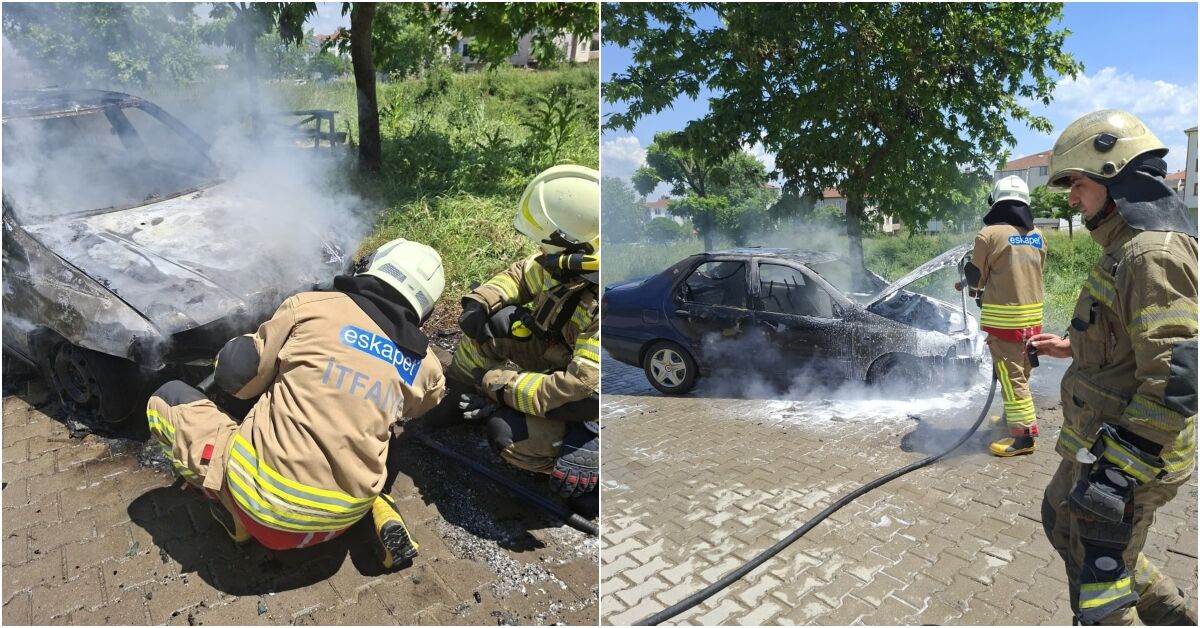 İnegöl’de Park Halindeki Araç Alev Aldı