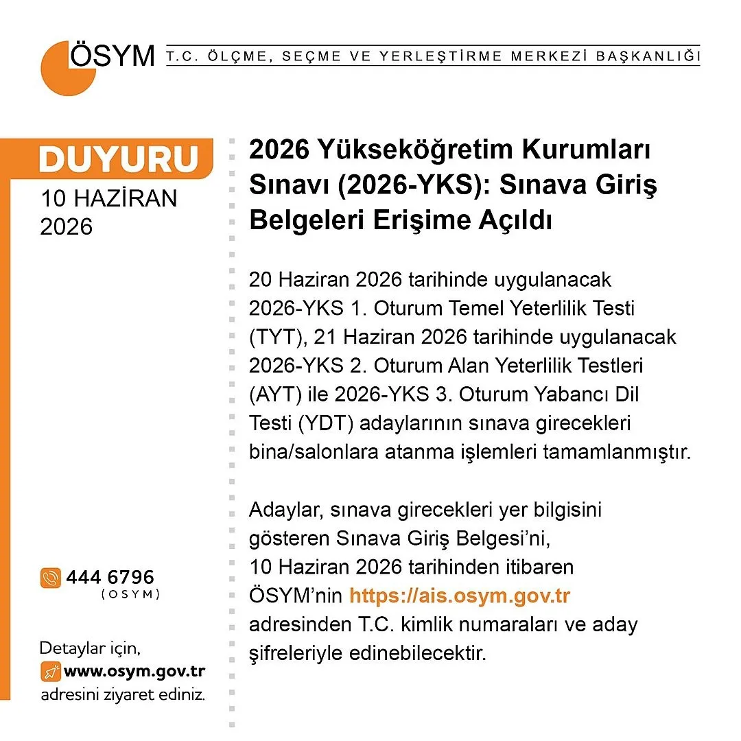 Ösym Duyurdu 2026 Yks Sınav Giriş Belgeleri Erişime Açıldı