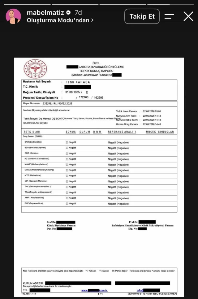 Ünlü Şarkıcı Mabel Matiz, Adli Tıp Kurumu’nun Pozitif Çıkan Test Sonuçlarına Karşı Bağımsız Laboratuvarda Yaptırdığı Testin Negatif Çıktığını Açıkladı (1)