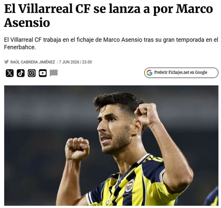 Villarreal, Espanyol Ve Real Sociedad, Fenerbahçe’nin İspanyol Yıldızı Asensio’yu Kadrosuna Katmak Için Devreye Girdi. (2)
