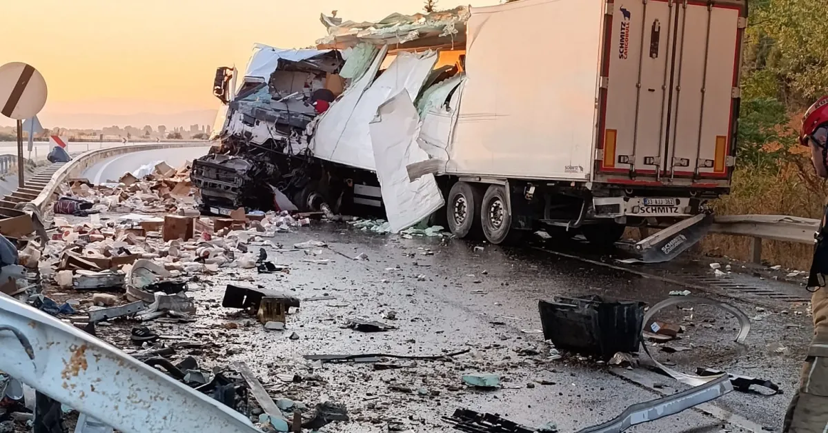 Mustafakemalpaşa’da Tavuk Eti Yüklü Kamyon Köprü Bariyerine Çarptı Sürücü Hayatını Kaybetti (2)