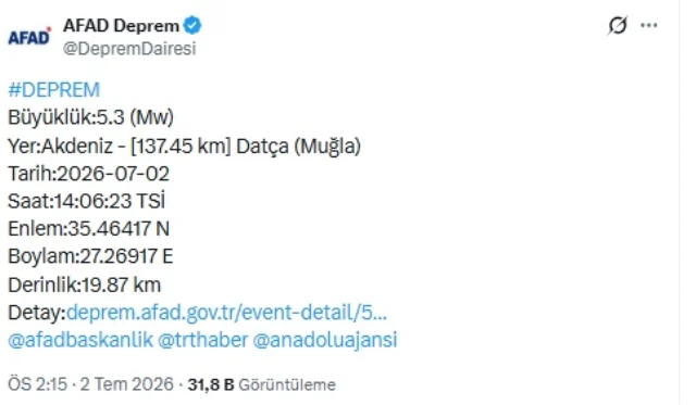 Son Daki̇ka Muğla’da Deprem Oldu...-1