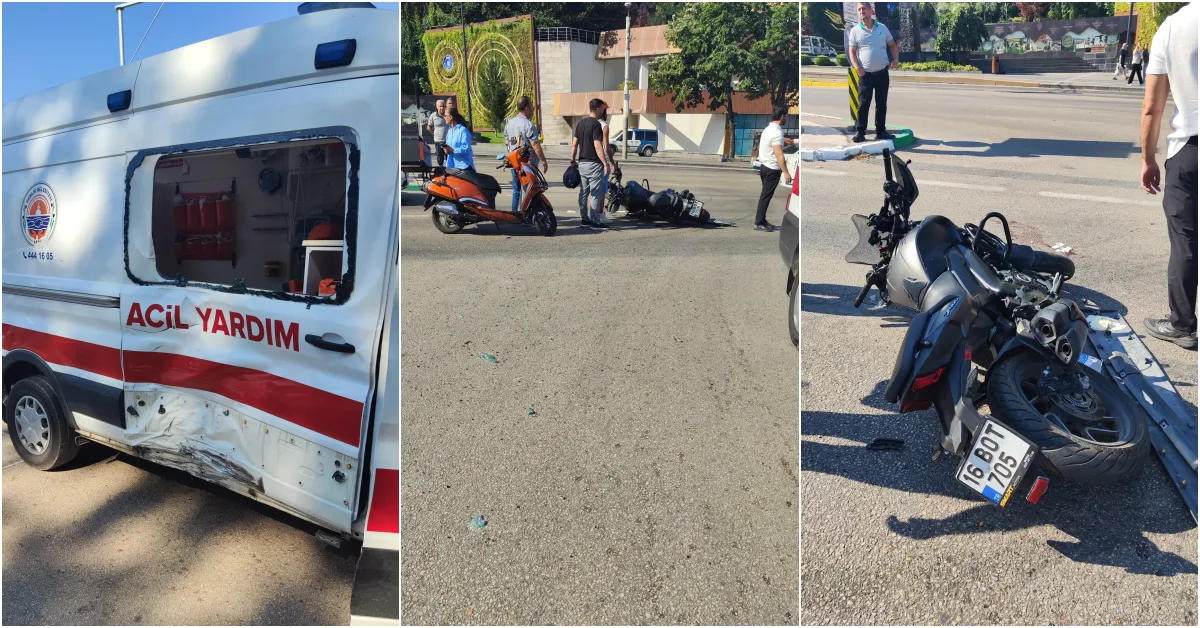 Bursa’da Motosiklet Ambulansla Çarpıştı Sürücü Yaralandı (2)