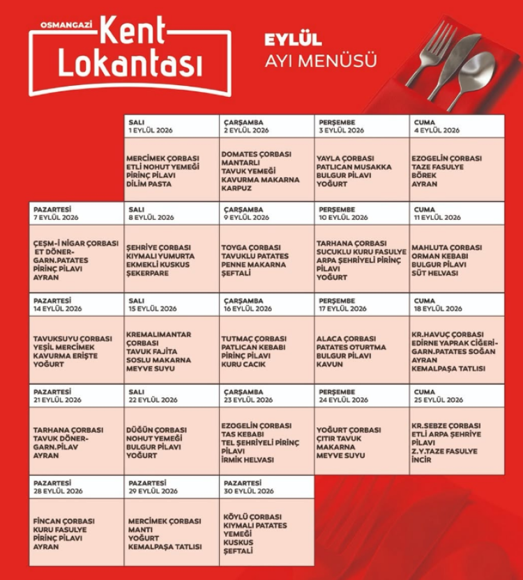 Bursa'da Kent Lokantalarının Eylül Menüleri Açıklandı İlçelere Göre Fiyatlar Ve Program (3)