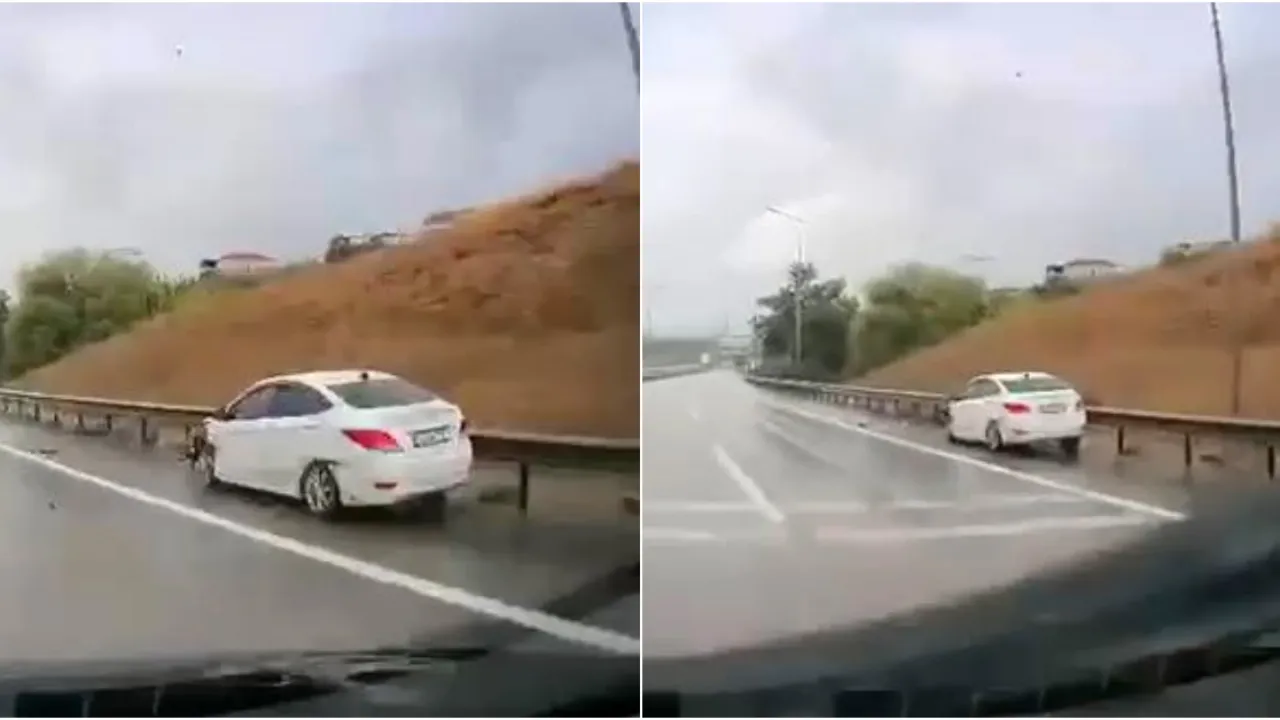Bursa’da Yağışlı Havada Kontrolden Çıkan Araç Bariyerlere Çarptı