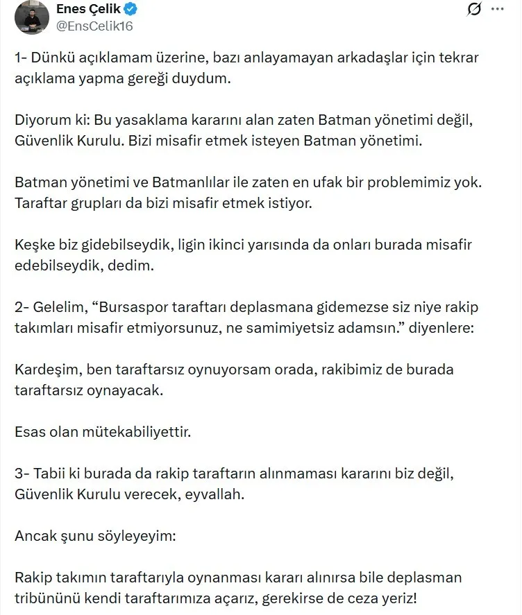 Bursaspor Başkanı Enes Çelik Deplasman Tribününü Kendi Taraftarımıza Açarız (2)