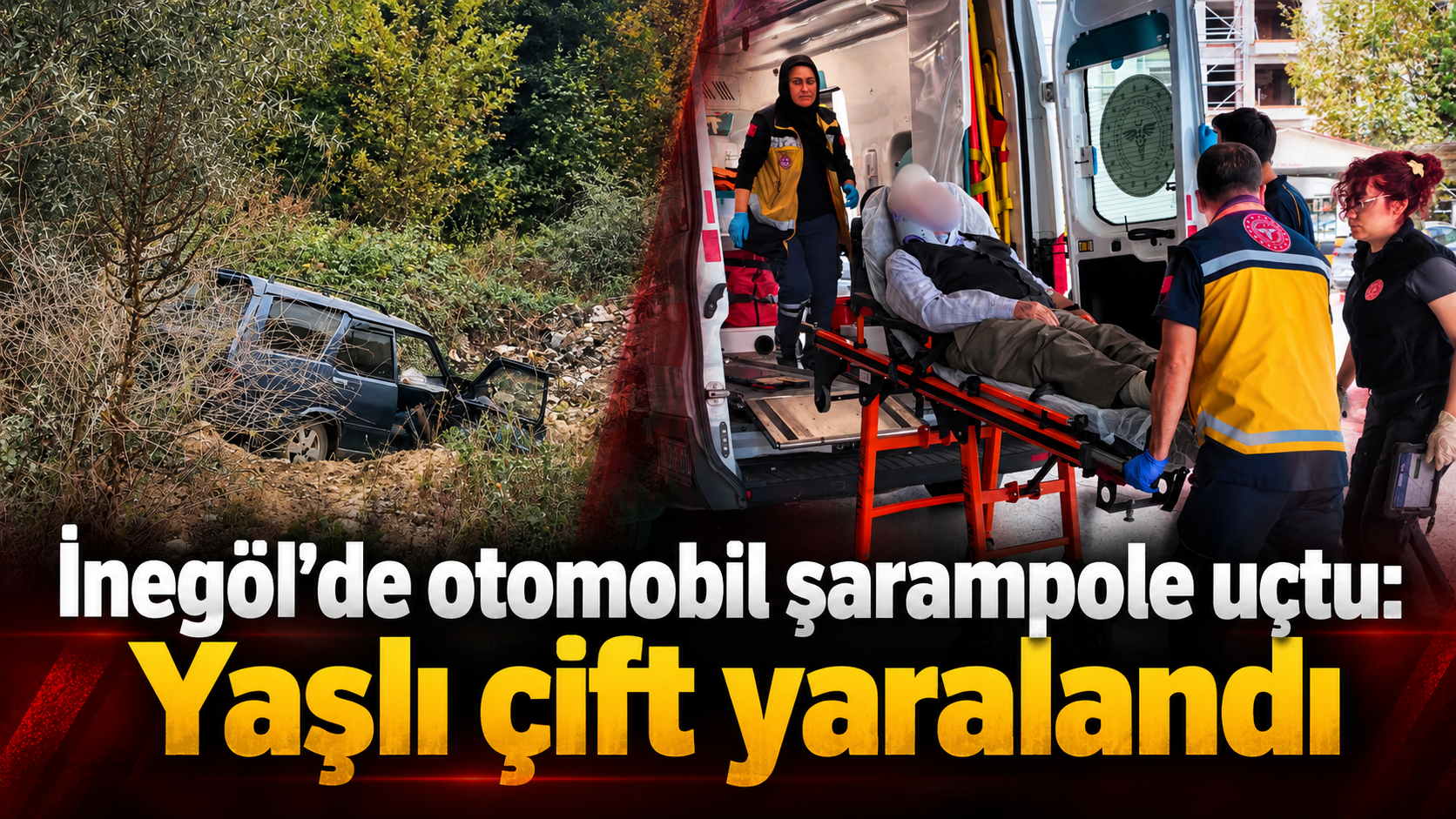 İnegöl’de otomobil şarampole uçtu: Yaşlı çift yaralandı