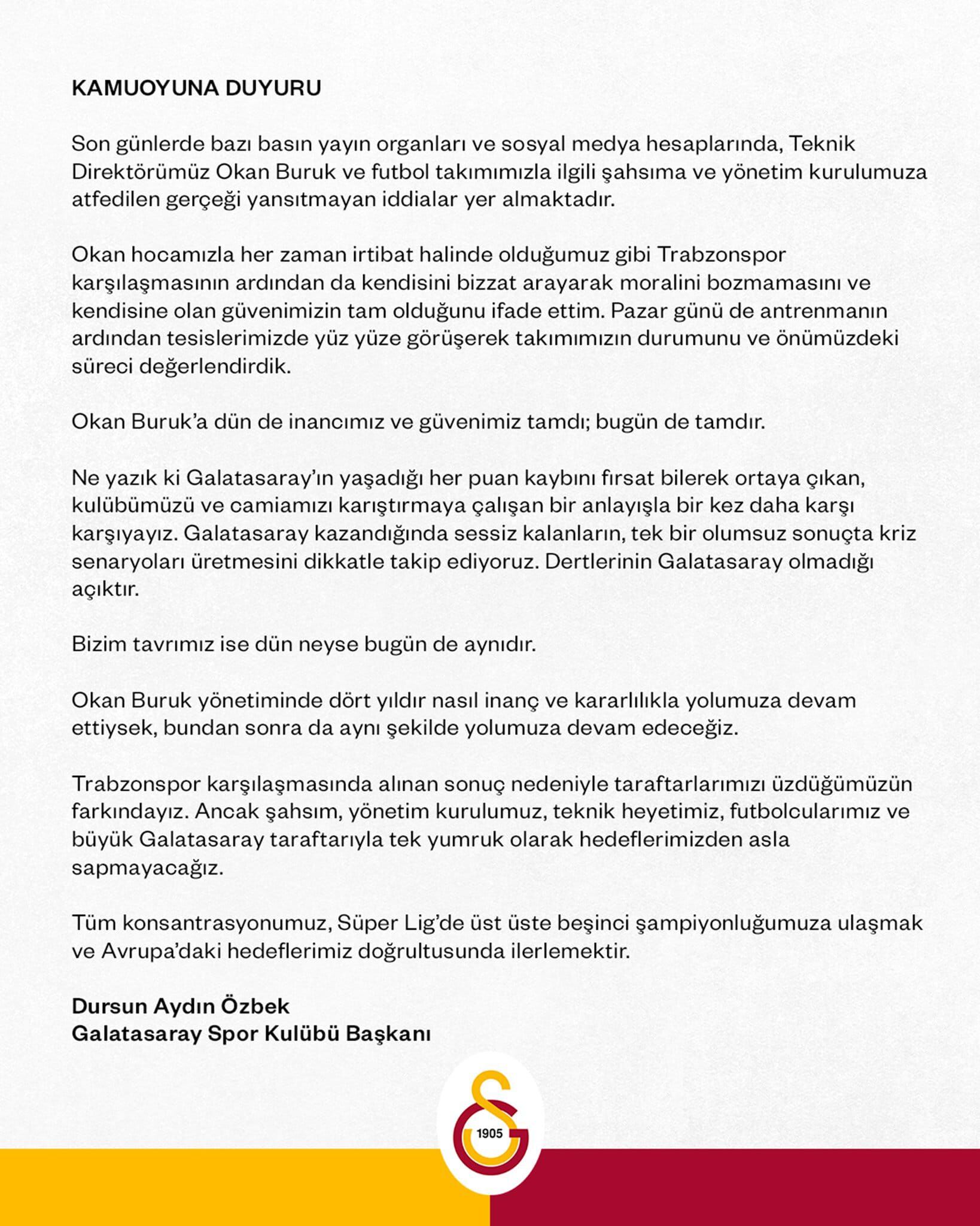 Galatasaray’dan Okan Buruk Hakkından Resmi Açıklama Geldi Rh T