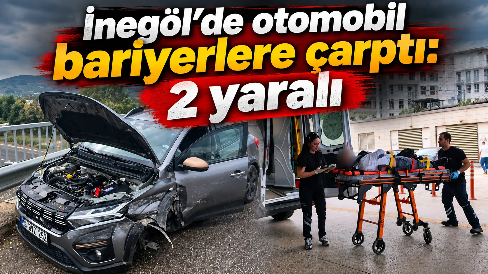 İnegöl’de Otomobil Bariyerlere Çarptı 2 Yaralı Gencgazete