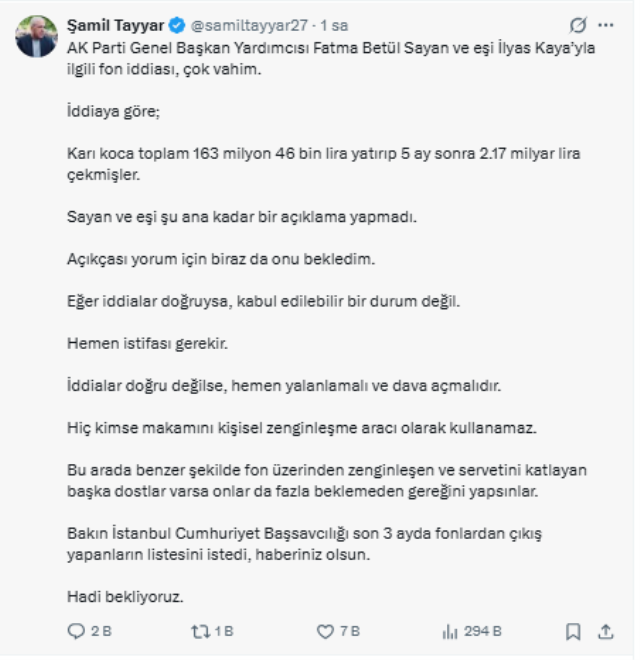 Şamil Tayyar'dan Fatma Betül Sayan Kaya'ya Tepki (2)