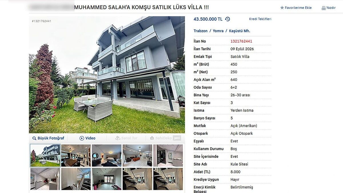 Trabzon’da Villa Ilanında Salah’ın Adı Kullanıldı