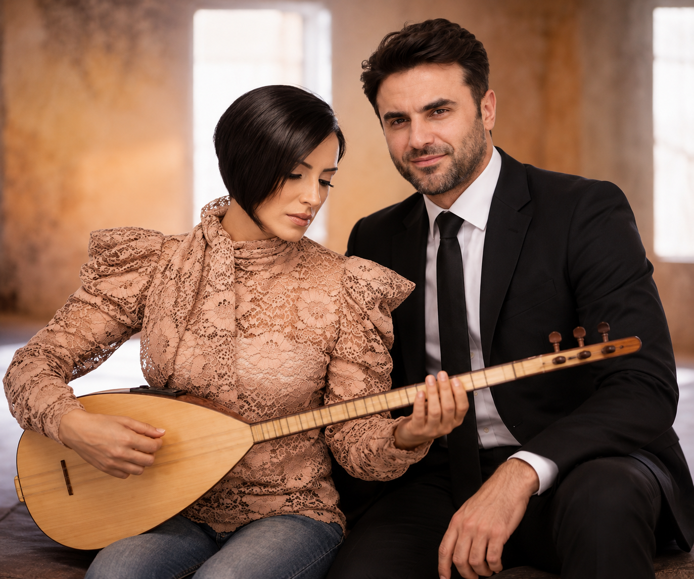 Bağlama Çalan Kadın Ve Şık Adam