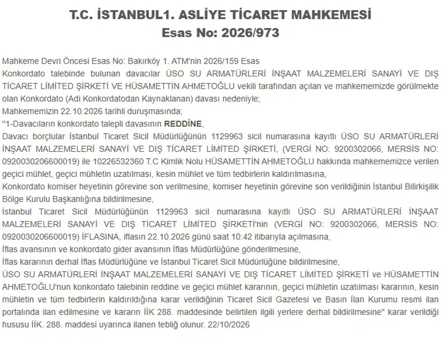 İstanbul'da Iki Şirketin Iflasına Karar Verildi! Konkordato Talepleri Reddedildiif2 320781.Jpg