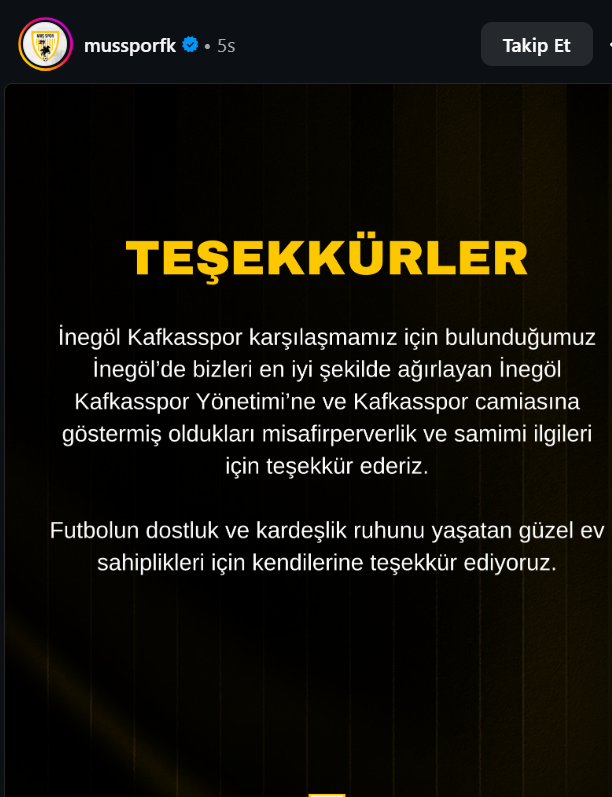 Muşspor’dan Kafkasspor’a Teşekkür