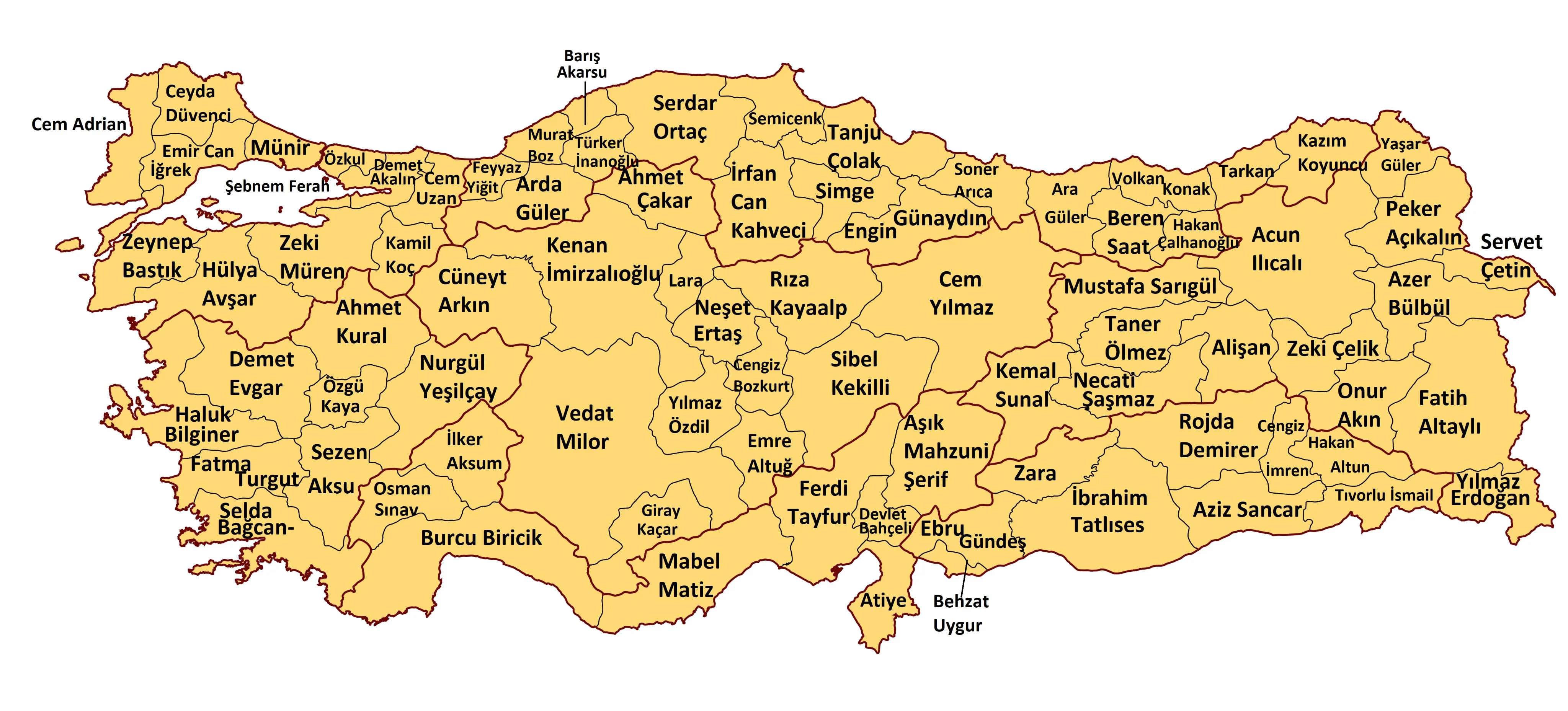 Türkiye'nin 81 Ili Hangi Ünlülerle Anılıyor Bursa'dan Zeki Müren, Ankara'dan Kenan İmirzalıoğlu Ve Diğer Şehirlerin Ünlü Isimleri Haritada Bir Araya Geldi.